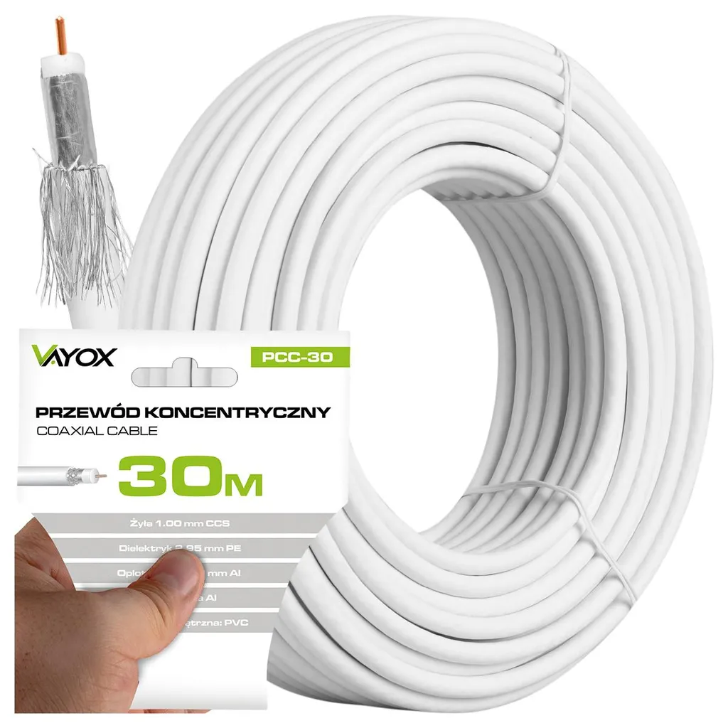 Cavo Antenna RG6U Vayox 30 Metri Bianco PCC-30 | Professionale DVB-T2