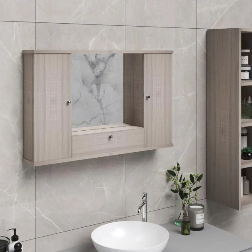 Armadietto Bagno con Specchio 3 Ante Olmo 93x61x14h - Salvaspazio