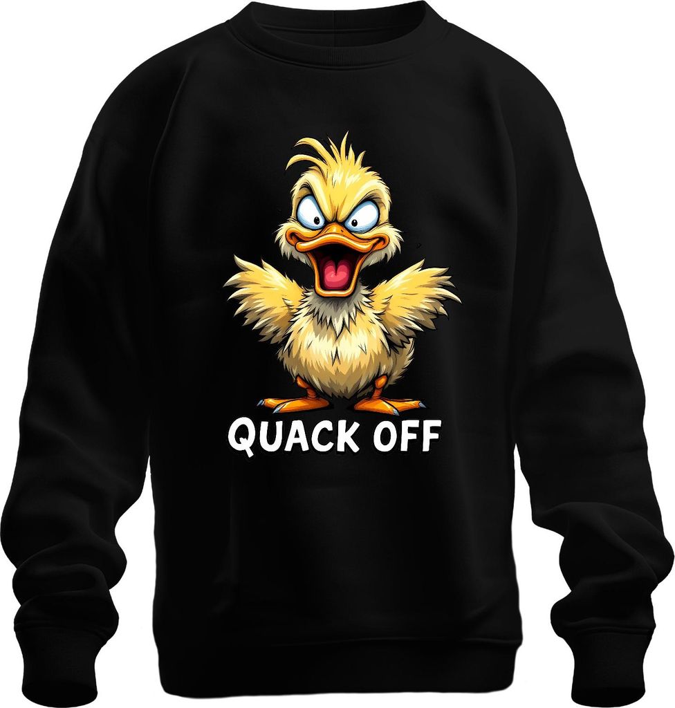 QUACK OFF freche Ente Cartoon lustig sarkastisch schwarzer Humor Uni Sweatshirt Pullover, Schwarz, 3XL