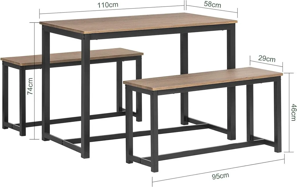 Set Table à Manger 110x58cm et Bancs Encastrables Structure Métal Robuste - 3
