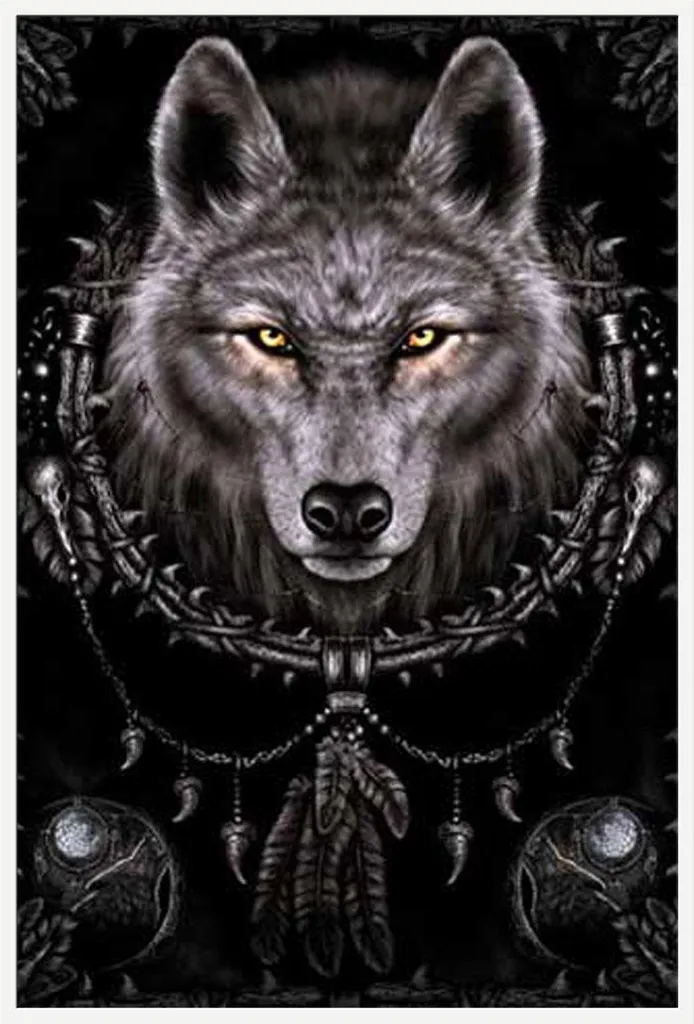 Poster loup Wolf Dreams encadré sous verre acrylique blanc 61x91 cm