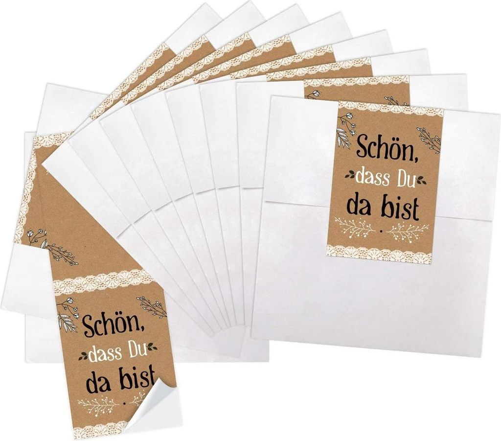 10 kleine weiße Papier-Tüten 10,5 x 15 cm Verpackung give-away+ 10 blau türkise Regenbogen-Fisch SCHÖN DASS DU DA BIST Aufkleber 5 x 15 cm Verp...
