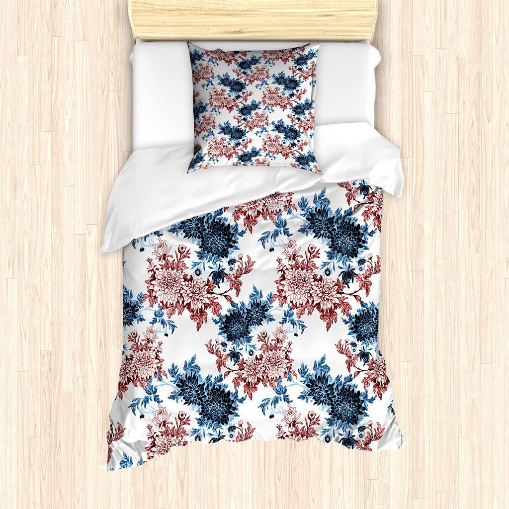 ABAKUHAUS Blumen Bettbezug Set für Einzelbetten, Aquarell Blumen in der Blüte, Milbensicher Allergiker geeignet mit Kissenbezug, 135 cm x 200 cm ...