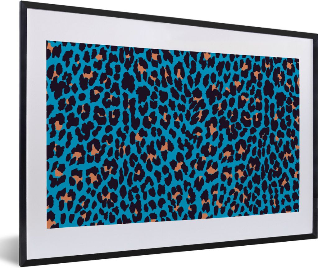 MuchoWow Gerahmtes Poster Leopardenmuster - Design - Blau 60x40 cm - Poster mit Schwarzem Bilderrahmen Wandposter Rahmen Foto Bilder - Schlafzimm...