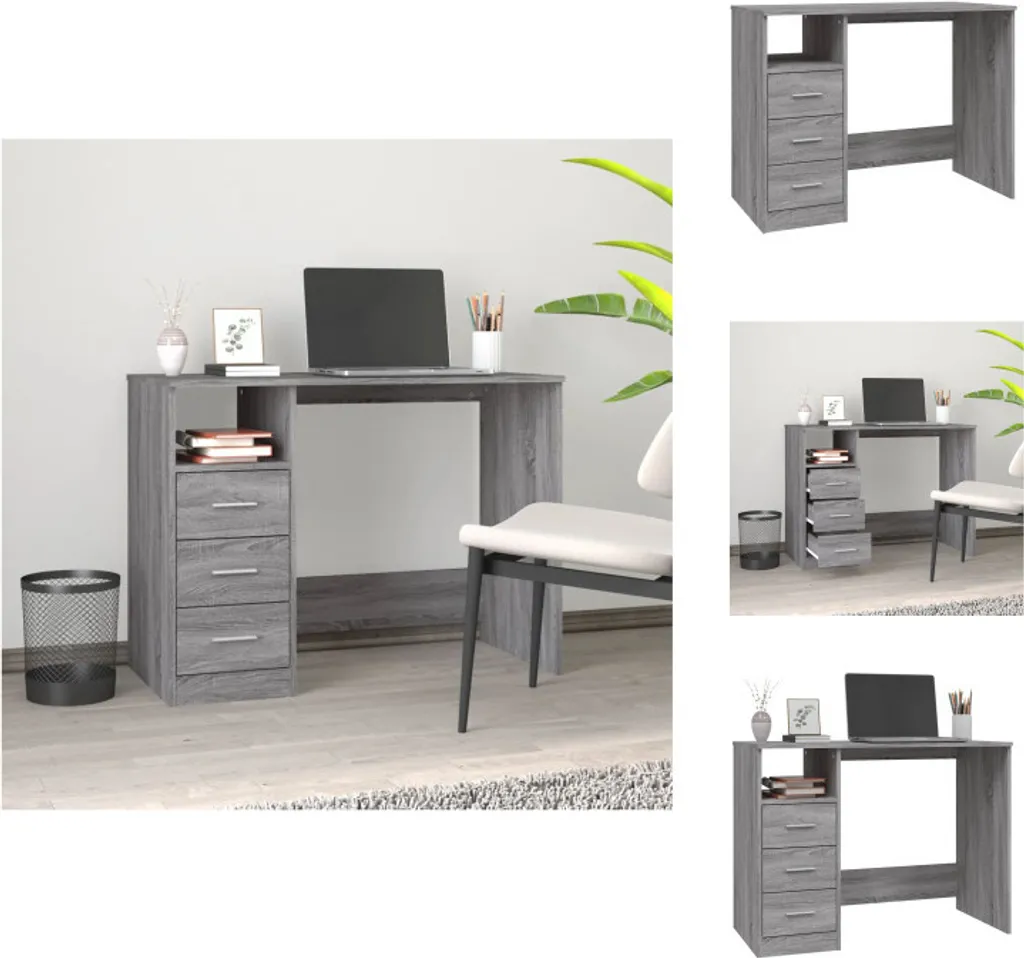 vidaXL Scrivania Grigio Sonoma 102x50x76 cm - Tavolo Ufficio con Cassetti