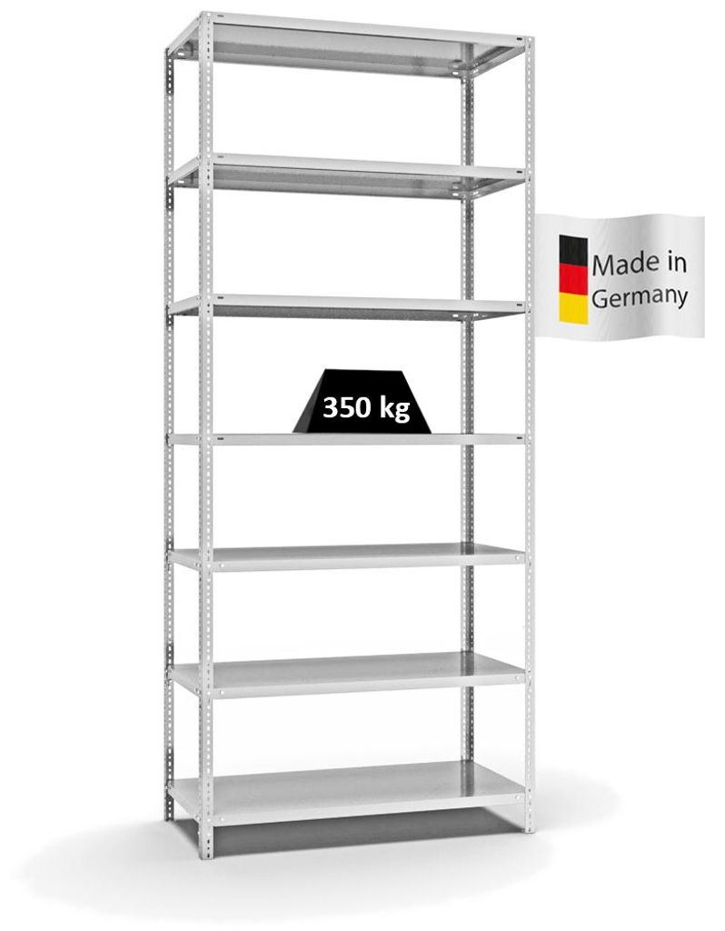 PROREGAL Fachbodenregal Schraubsystem MAGNUS Germany | HxBxT 300x130x60cm | 7 Ebenen | Fachlast 350 kg | Beidseitig nutzbar | Lichtgrau