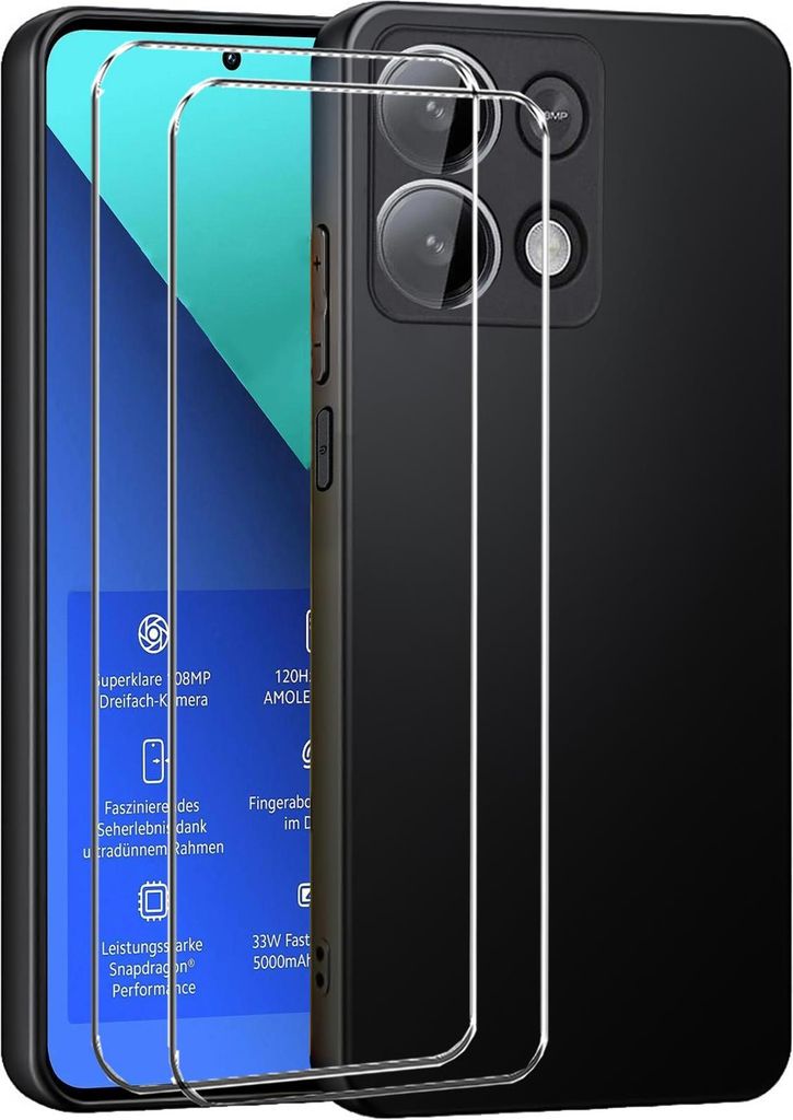 2in1 Schutz Cover Set für das Xiaomi Redmi Note 11 / 11s besteht aus 2x 9H Glas Folie Display Schutzfolie und 1x Silikon Case Schutzhülle - Hüll...