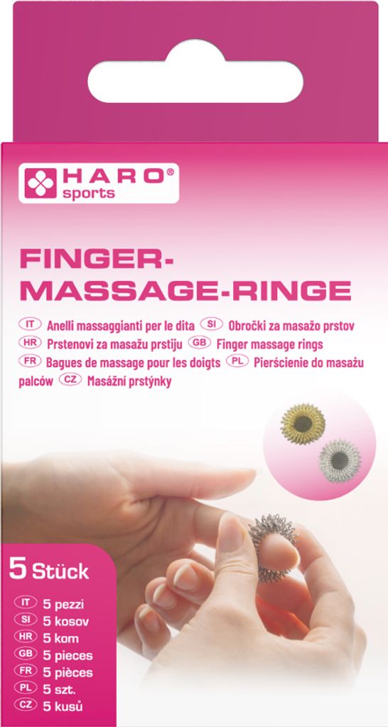 HARO Finger-Massage-Ringe Kohlenstoffstahl 5er-Set 2x gold & 3x silber