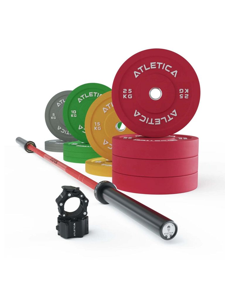 ATLETICA Gamma Performance Hantelstangen Set | Powerlifting-Langhantel | 190kg Color Bumper Plates | Pro Collars | Ideal