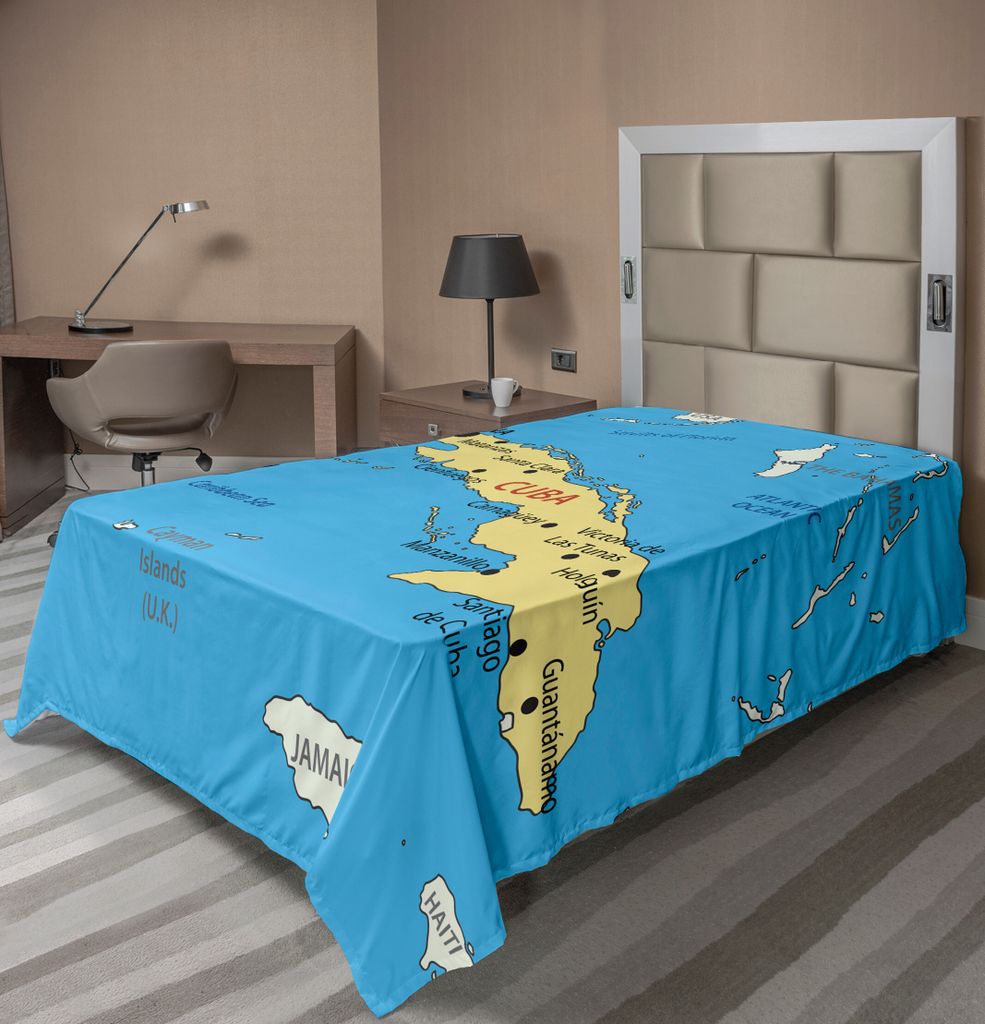 ABAKUHAUS Fernweh Bettlaken, Republik von Kuba moderne geographische Insel Atlantik Illustration, weiches bequemes oberes Bettlaken für ein dekora...