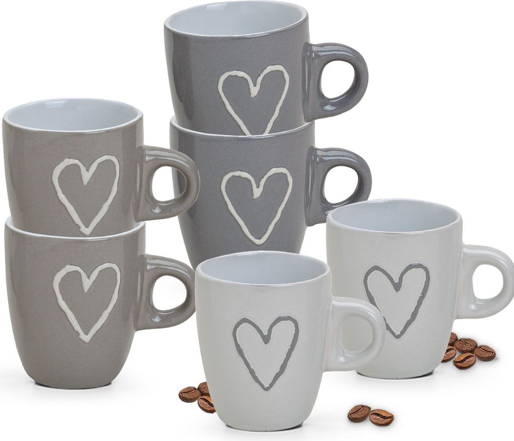 Moderne Keramik Espresso-Tassen 6er Set beige weiß grau 50 ml