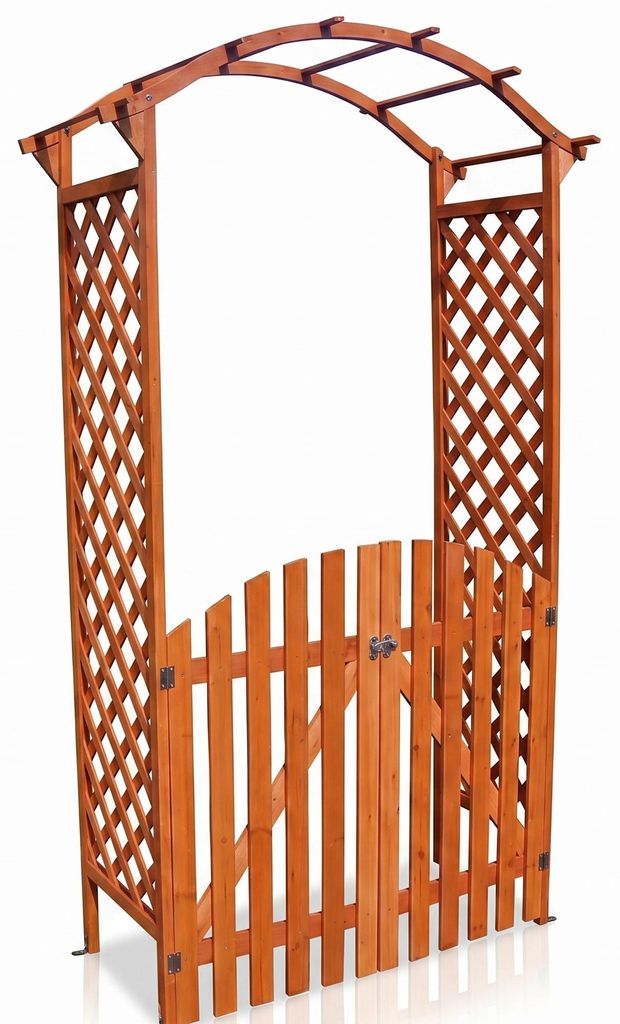 Mucola Rosenbogen mit Tor Pergola Rankhilfe Braun