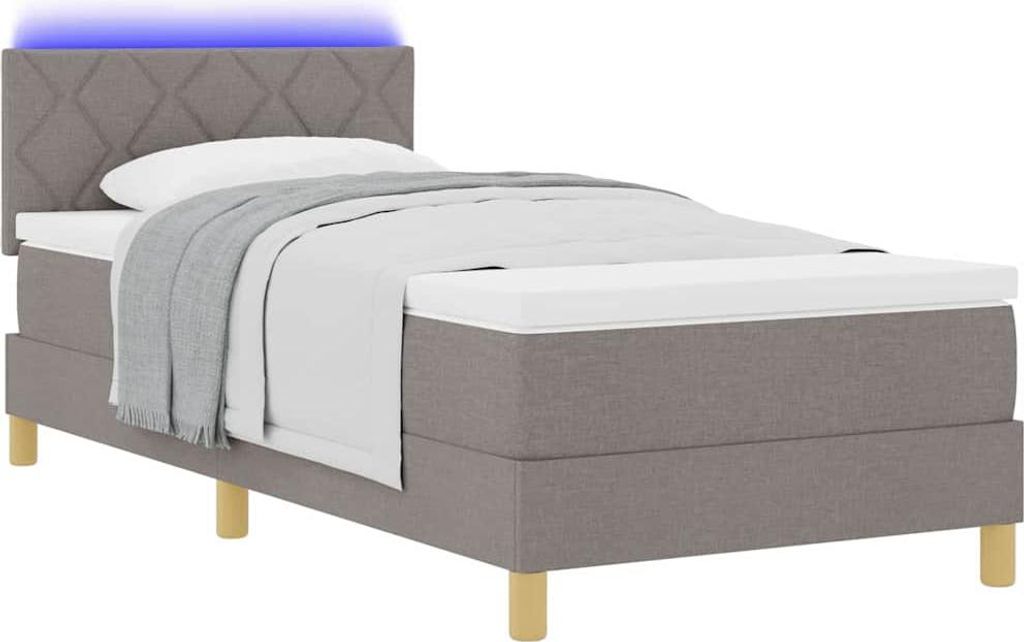 LED Boxspringbett mit LED-Lichtleisten Taupe 90 x 190 cm Stoff