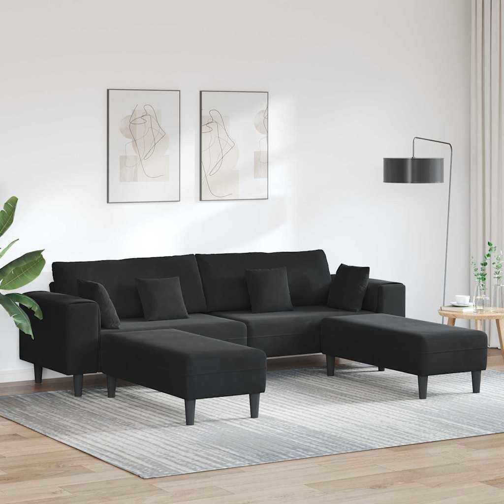 Samt Sofa mit Kissen mit Kissen 3 pcs Schwarz 208 cm Samt, Schlafsofas Design Möbel Neu