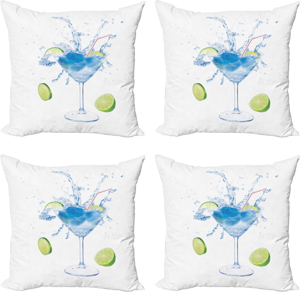 ABAKUHAUS Wodka Soda Kissenbezug Set (4 Stück), Martini Spritzen Lime, Moderner Doppelseitiger Digitaldruck, 50 cm x 50 cm, Avocado-Grün Sea Blue