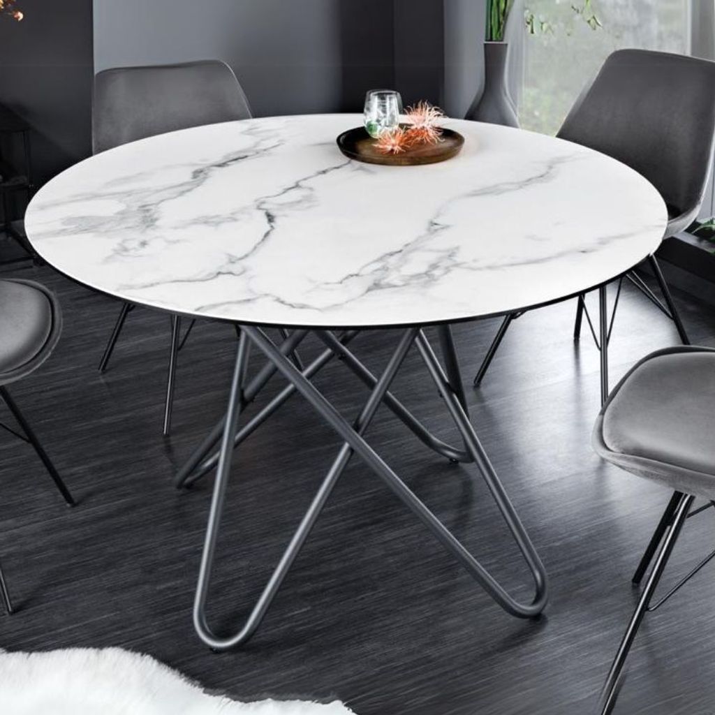 Eleganter Esstisch PARMA 120cm weiss marmoriert Keramik Made-in-Italy