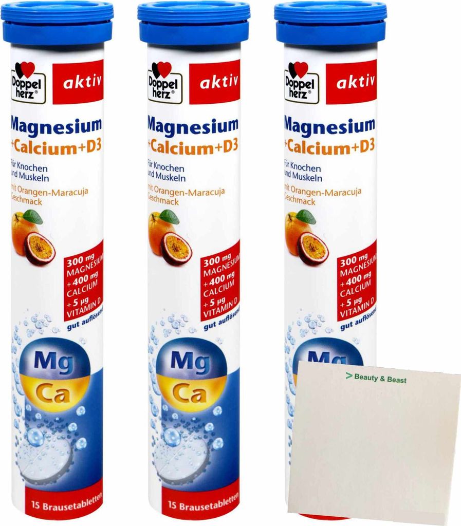 Doppelherz Magnesium Calcium + D3 Brause 3er Pack (3x15 Tabletten) + usy Block
