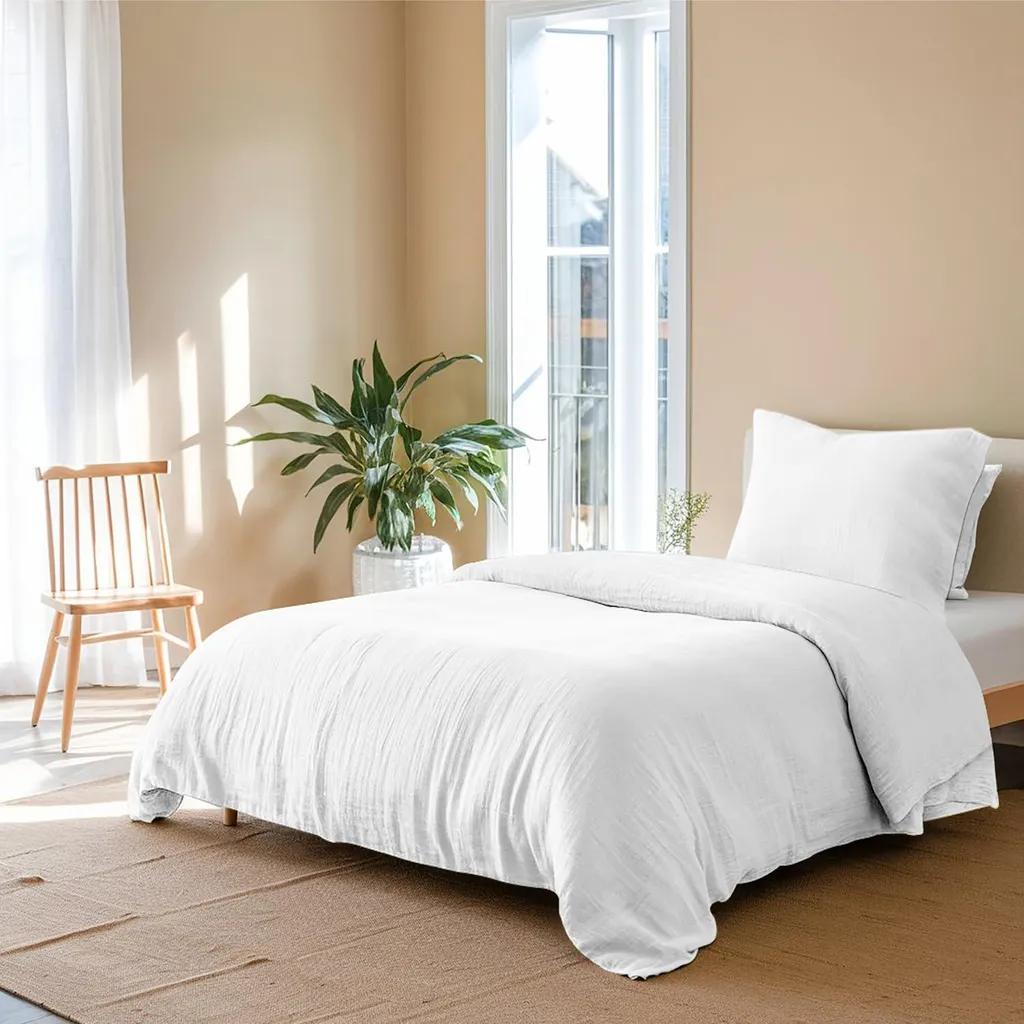 Biancheria da letto in mussola di cotone 135 x 200 cm Cuscino 80 x 80 cm Bianco
