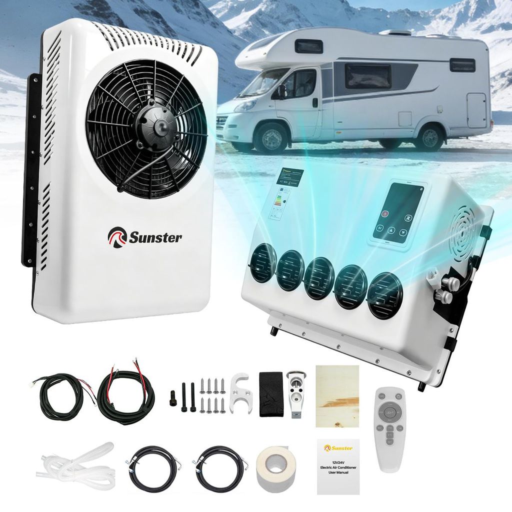 Sunster 24V Klimaanlage – 10000 BTU Kühlleistung, tragbares Außenaggregat im Rucksackformat, ideal für LKWs, Wohnmobile und Camping, mit Fernb...