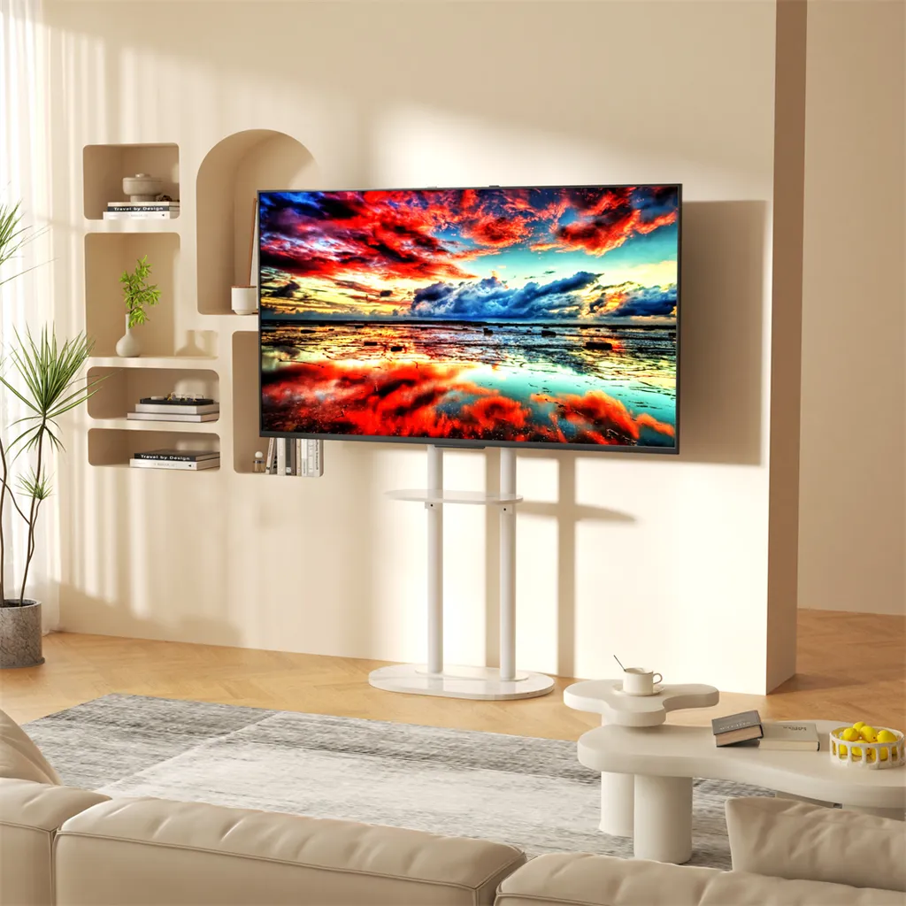 Meuble Support TV Colonne Universel avec Étagères pour Écran 40-75 Pouces