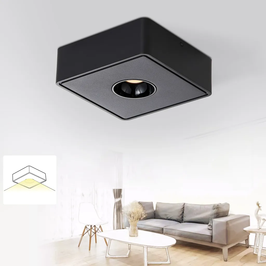 Faretto da Soffitto ZMH LED 7W Nero - Montaggio Facile Plafoniera