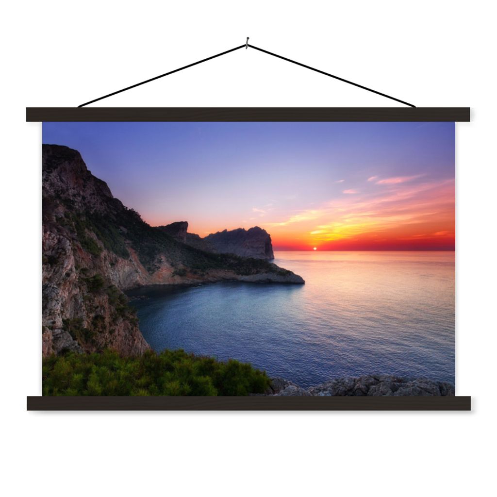 MuchoWow Textilposter Meer - Felsen - Berge - Natur 90x60 cm mit schwarzem Rahmen - Aufhängungssatz
