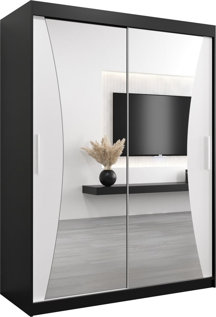 Kleiderschrank, Schiebetürenschrank Schlafzimmer, Schrank mit Spiegel MONACO 150 cm