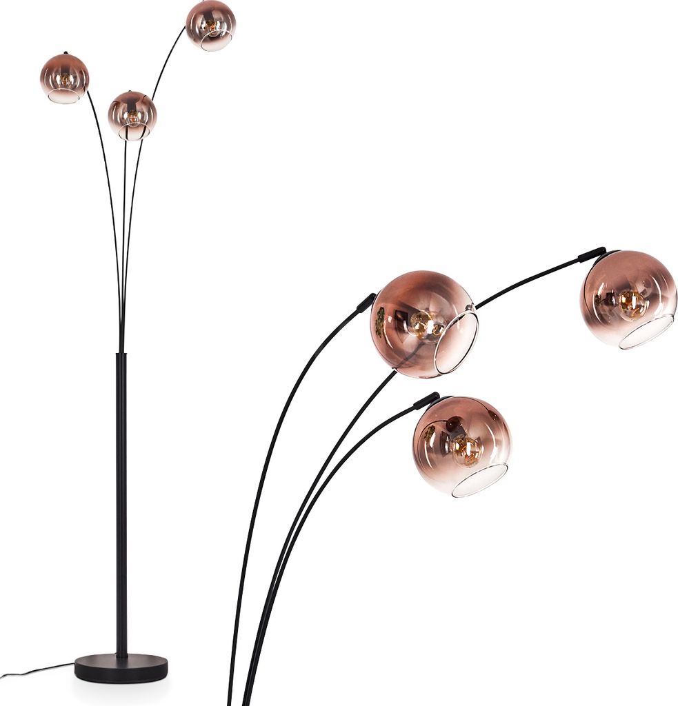 Cesaro Stehlampe aus Metall/Glas in Schwarz/Kupfer/Klar