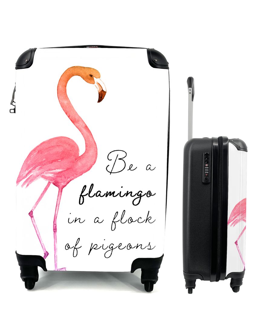 MuchoWow Koffer Handgepäck Trolley Rollkoffer Kleine Reisekoffer mit 4 Rollen - Orange - Flamingo - Zitat - Cabin Size < 55x40x23 cm & 55x40x20 ...