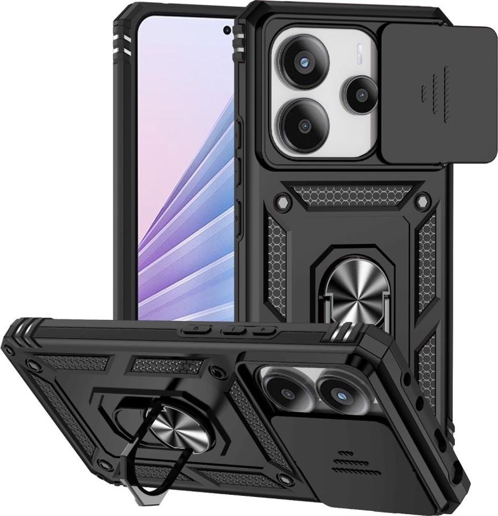 Xiaomi Redmi Note 14 4G Hülle - Coverup Armor Ring Ständer Back Cover mit Kamera Schutz - Schwarz
