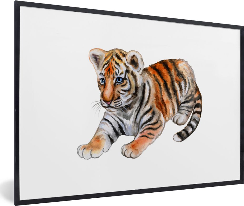 MuchoWow® MuchoWow® Gerahmtes Poster Tiger - Baby - Weiß Produktbild 