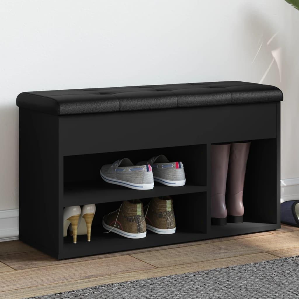 vidaXL Banc à chaussures noir 82x32x45,5 cm Bois composite Image du produit 