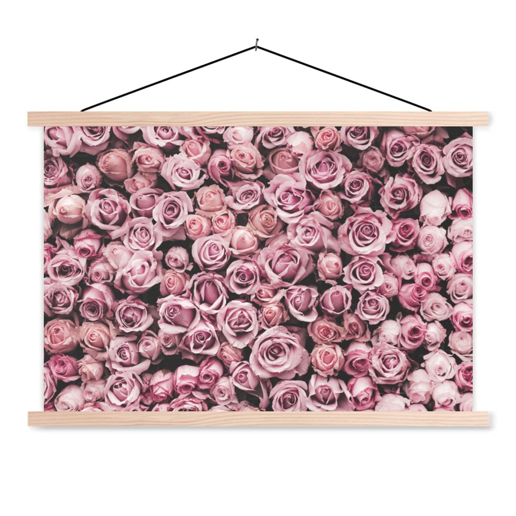 MuchoWow Textilposter Blumen - Rosen - Natur - Rosa - Botanisch 60x40 cm mit holzfarbenen Rahmen - Bilder