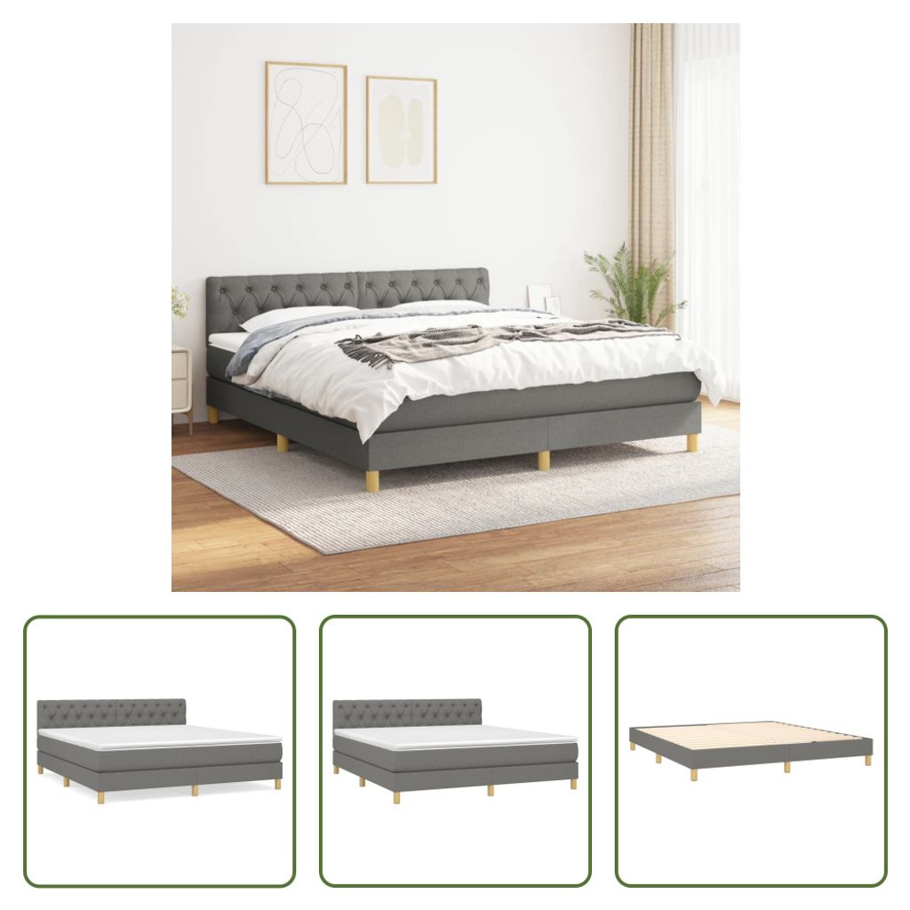The Living Store Boxspringbett mit Matratze Dunkelgrau 160x200 cm Stoff