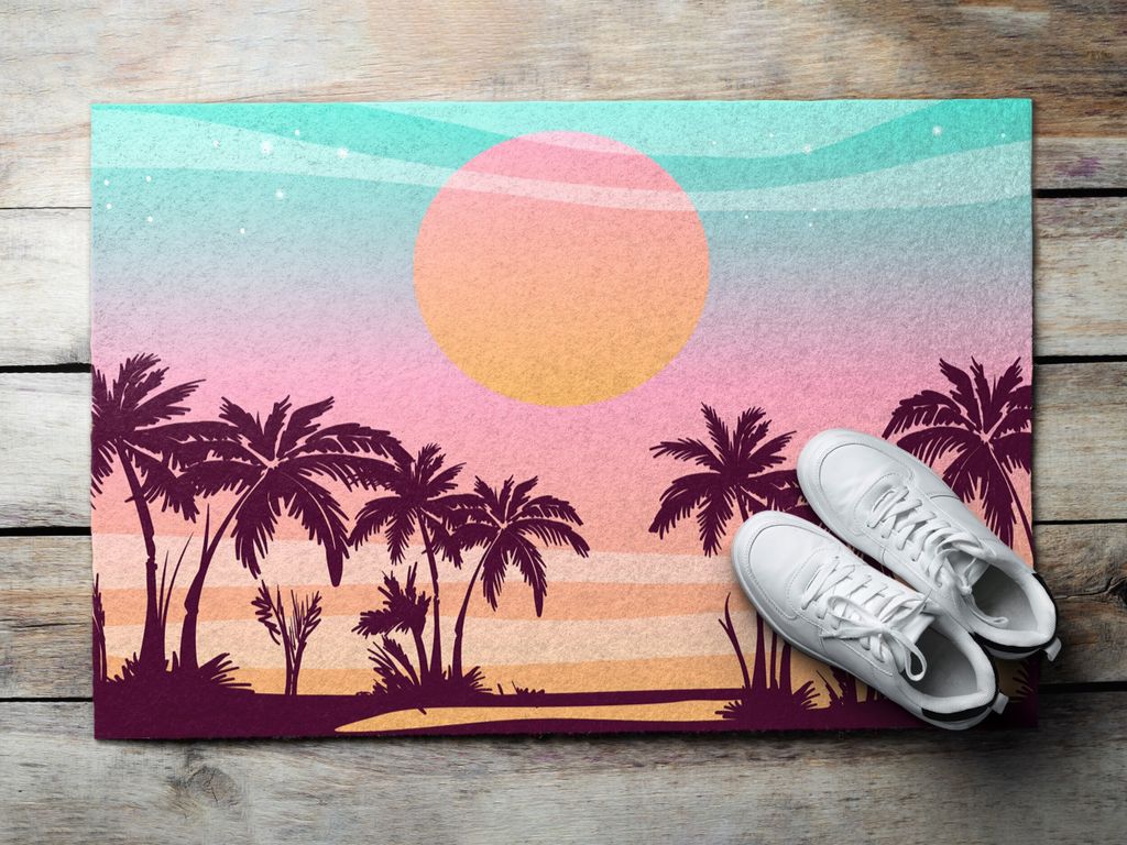 Fußmatte Aussen - Schuhmatte Haustür- Schmutzfangmatte Türvorleger - Outdoor Teppich Schmutzfänger - 90x60 cm - Küsten Tropen