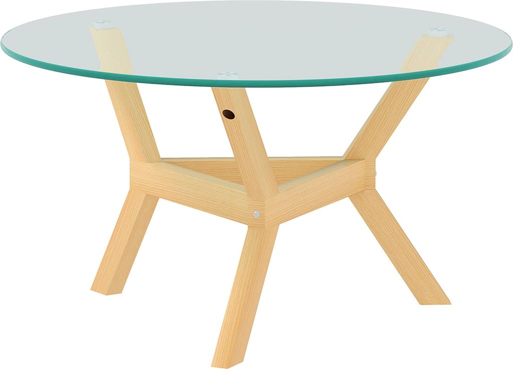 Couchtisch aus Hartglas, Wohnzimmertisch mit verstellbaren Fußpolstern und Stahllrahmen, runder Beistelltisch für Wohnzimmer, Transparent, Ø80 x...