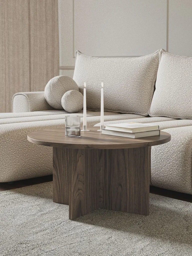 Table basse ronde 76 cm aspect noyer pour salon moderne et convivial - 2