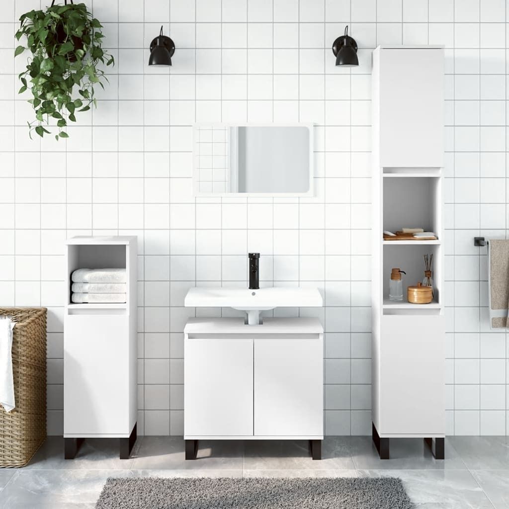 "2026 Promotion" 3-tlg. Badmöbel-Set moderne - mit Stauraum - Weiß Holzwerkstoff - Badezimmer CC9950