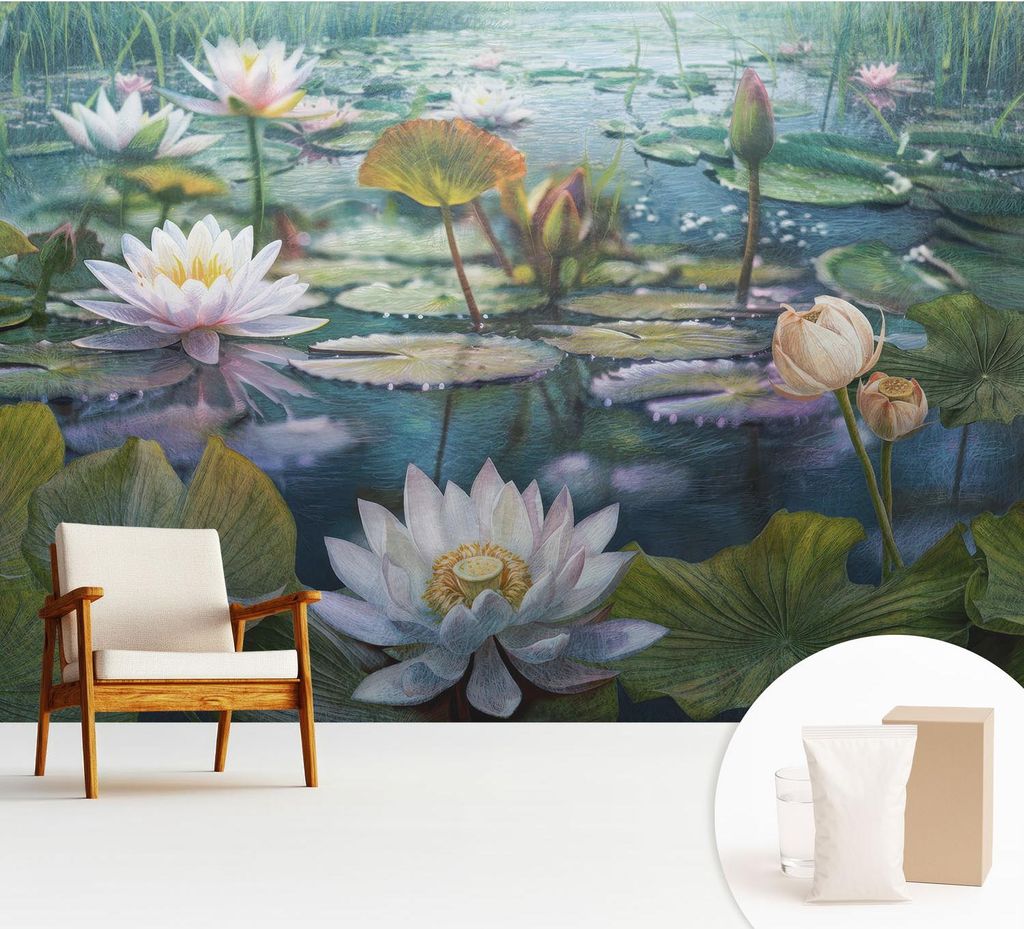 Fototapete - 312x219 cm - Tapete - Wandtapete - Wandbilder - Dekofolie - Tapete Folie - Wand - Dekoration - Wohnzimmer - Teichblumen