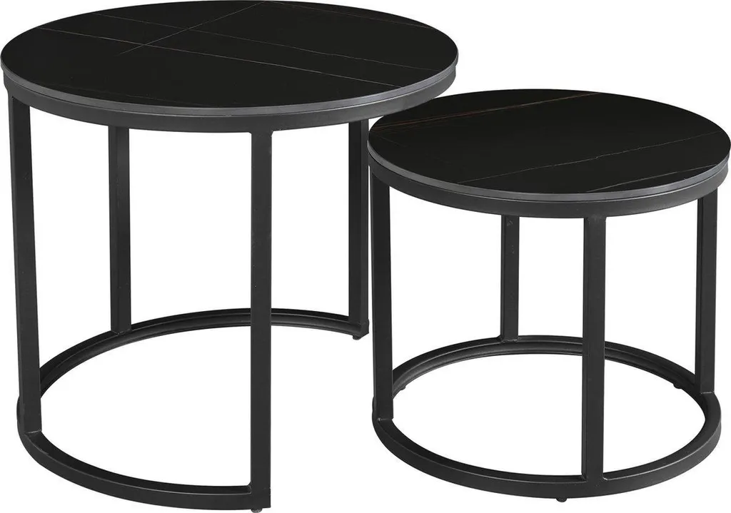 Table basse en pierre frittée Bolt Edge noire ronde aspect marbre