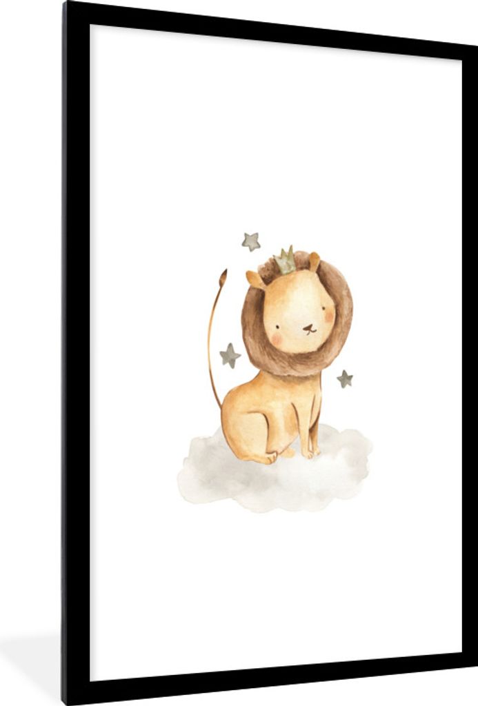 MuchoWow Gerahmtes Poster Löwe - Sterne - Krone 60x90 cm - Poster mit Schwarzem Bilderrahmen Wandposter Rahmen Foto Bilder - Dekoration - Wandpo...