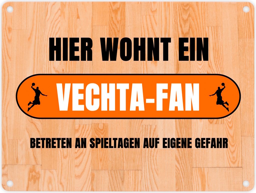 Hier wohnt ein Vechta-Fan Metallschild in 15x20 cm mit Turnhallenboden Motiv