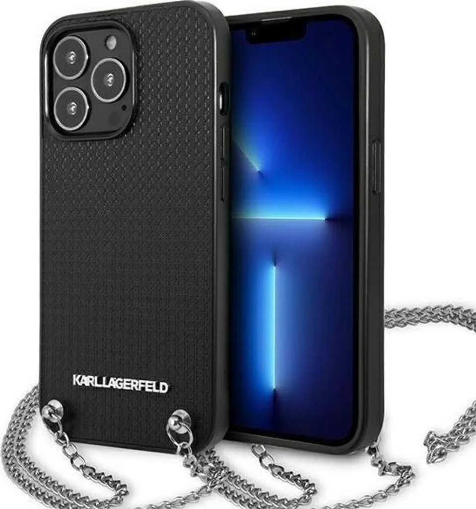 Cover Karl Lagerfeld iPhone 13 Pro Max Pelle Nera con Catena Silver
