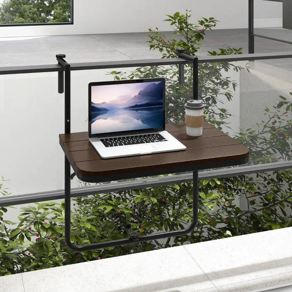 Table basse de balcon pliante et suspendue en métal gris anthracite 60cm