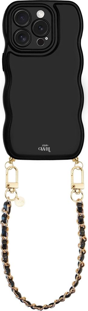 Glossy Wavy Cord Case Black - Classic Chain Black (short) - iPhone 14 Pro Max