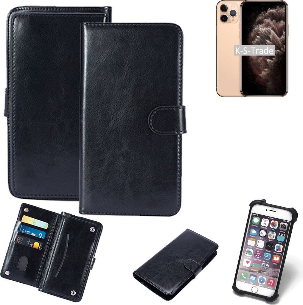 K-S-Trade 360° Hülle kompatibel mit Apple iPhone 11 Pro schwarz Kunstleder Case BookCase WalletCase Kunstlederederhülle Handyhülle, Rundumschutz