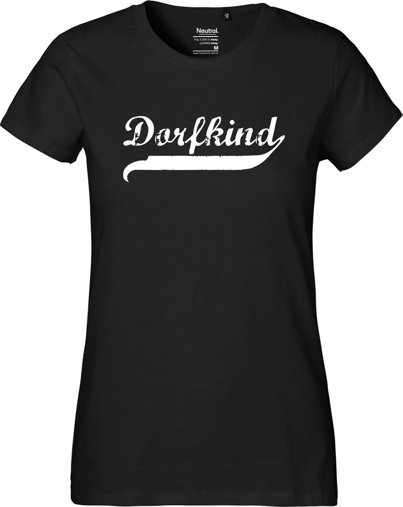 Hellweg Druckerei Damen T-Shirt Dorfkind Vintage Geschenk Größe XS Black Bio Baumwolle Fairtrade Dorfkind Mode