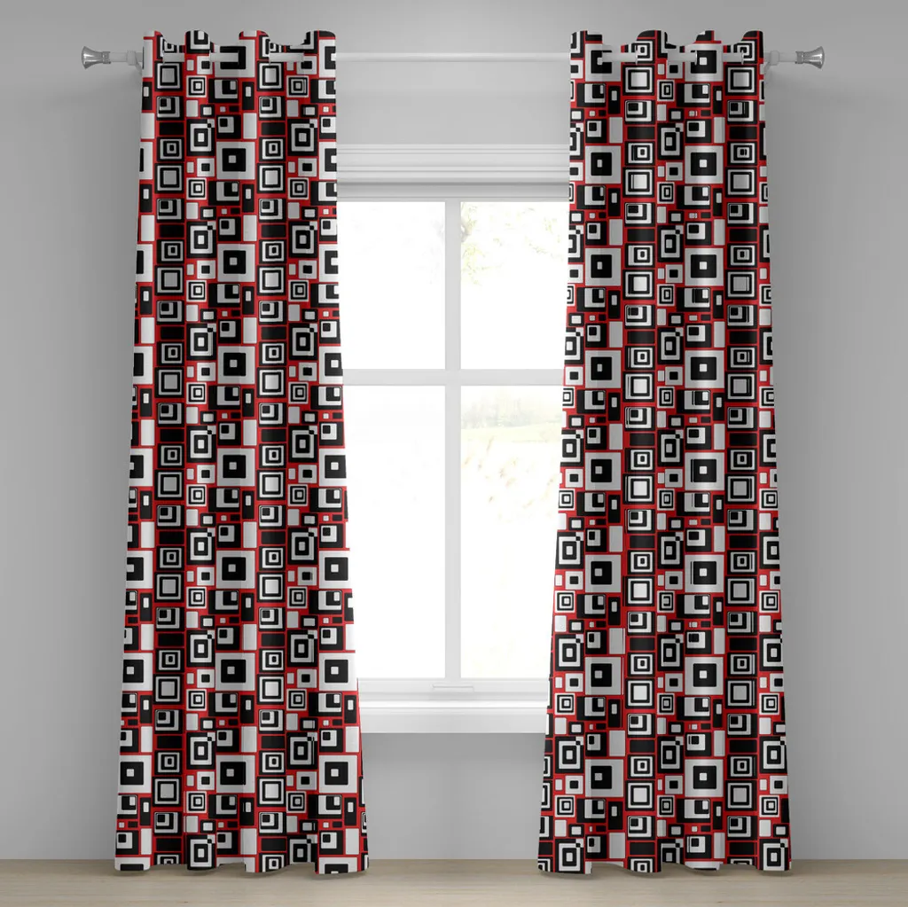 Rideau anti-regards à œillets 280x175 cm design géométrique noir et rouge