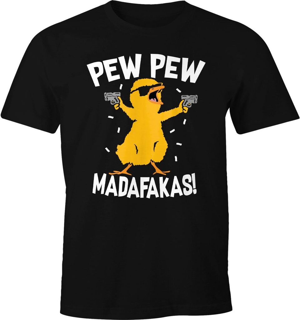 Herren T-Shirt Pew Pew Madafakas Crazy Chick Küken Meme Spruch Trend Fun-Shirt Moonworks schwarz XXL