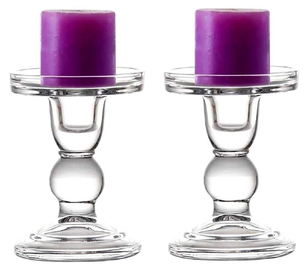 2 Stück Kristallglas Stabkerzenhalter Modern Klarglas für Stumpenkerzen und Spitzkerzen (11,5 cm Höhe)